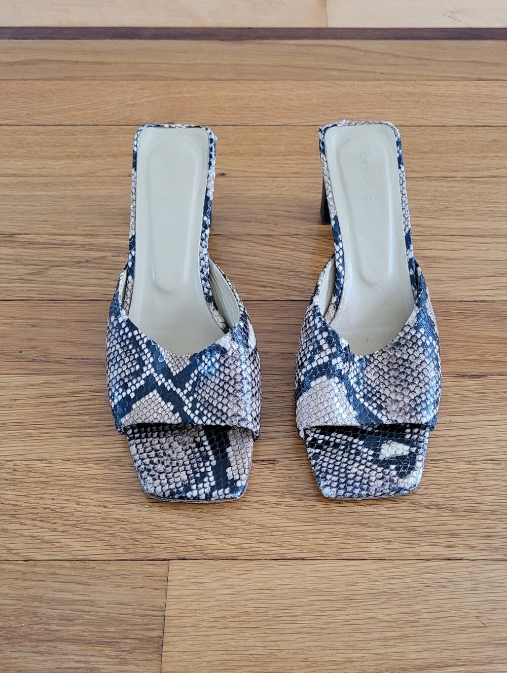 AEYDE SNAKE PRINT LEATHER SQUARE TOE BLOCK HEEL MULES MADE IN ITALY - Picture 2 of 8